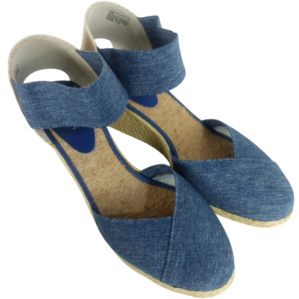 Lauren Ralph Lauren‎ Charla Denim Blue Wedge Sandals Women's 10B Ankle Strap
